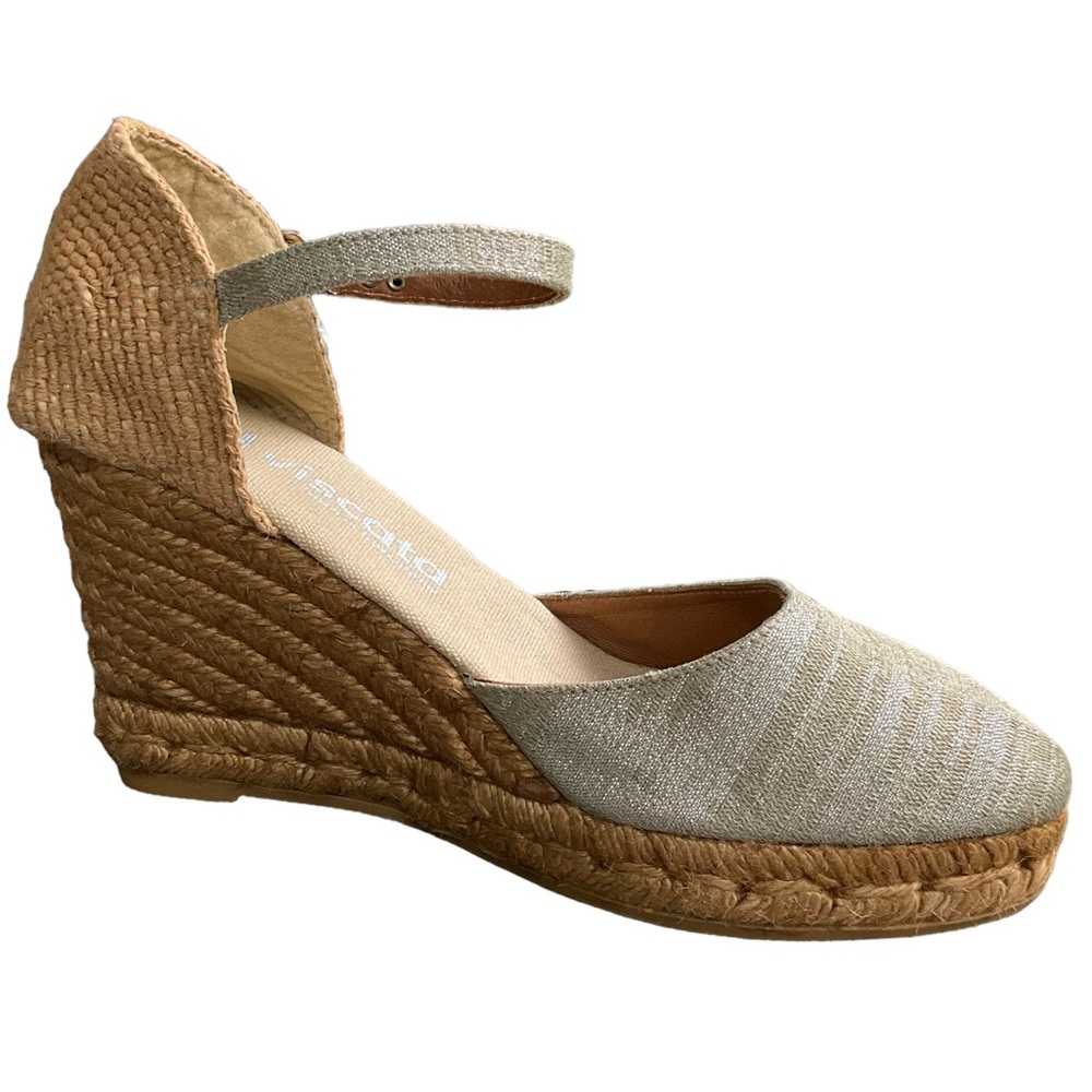 Viscata Women’s Satuna Canvas Wedges Silver Cream Jute Espadrille Closed… - Picture 5 of 16